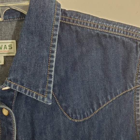 Tecovas Sleeveless Denim Vest Top Pearl Snap Quiet Western Size Medium Boho - Picture 4 of 8